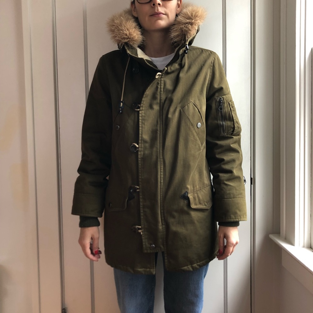 A.P.C. Fur hood parka jacket with removable fur S